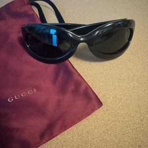 Gucci GG1247S Oval Wrap Sunglasses – Black/Gold – Never Worn – Luxe Statement